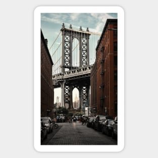 Famous view of the Manhattan Bridge from Washington Street in Dumbo, Brooklyn, New York City, USA Sticker